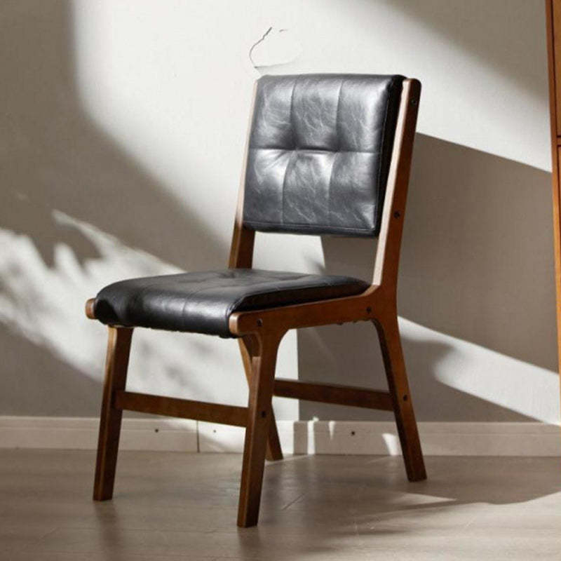 Vintage PU Leather Wood Dining Chair — Brown