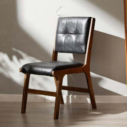Vintage PU Leather Wood Dining Chair — Brown