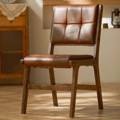 Vintage PU Leather Wood Dining Chair