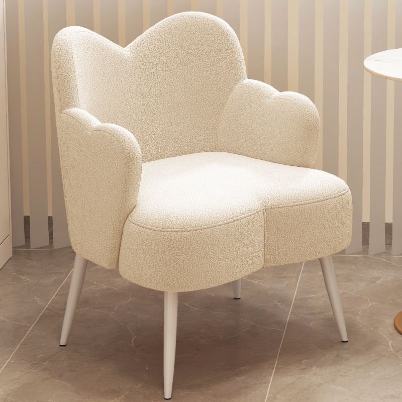 Nordic Lambswool Metal Curved-Back Vanity Stool — Beige + White Leg