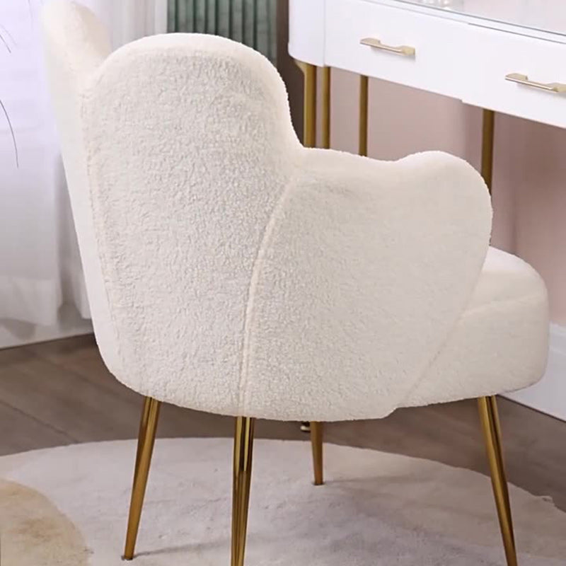 Nordic Lambswool Metal Curved-Back Vanity Stool — Pink + Gold Leg