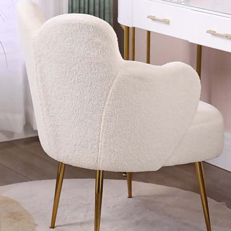 Nordic Lambswool Metal Curved-Back Vanity Stool — Pink + Gold Leg