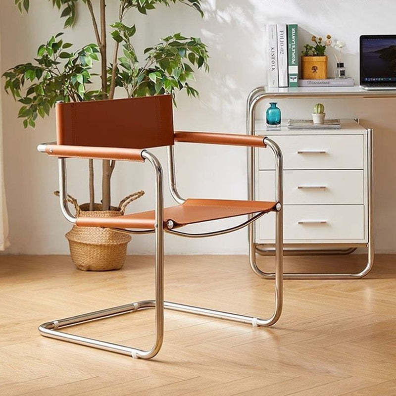 Mid-Century Saddle Leather Chair — White