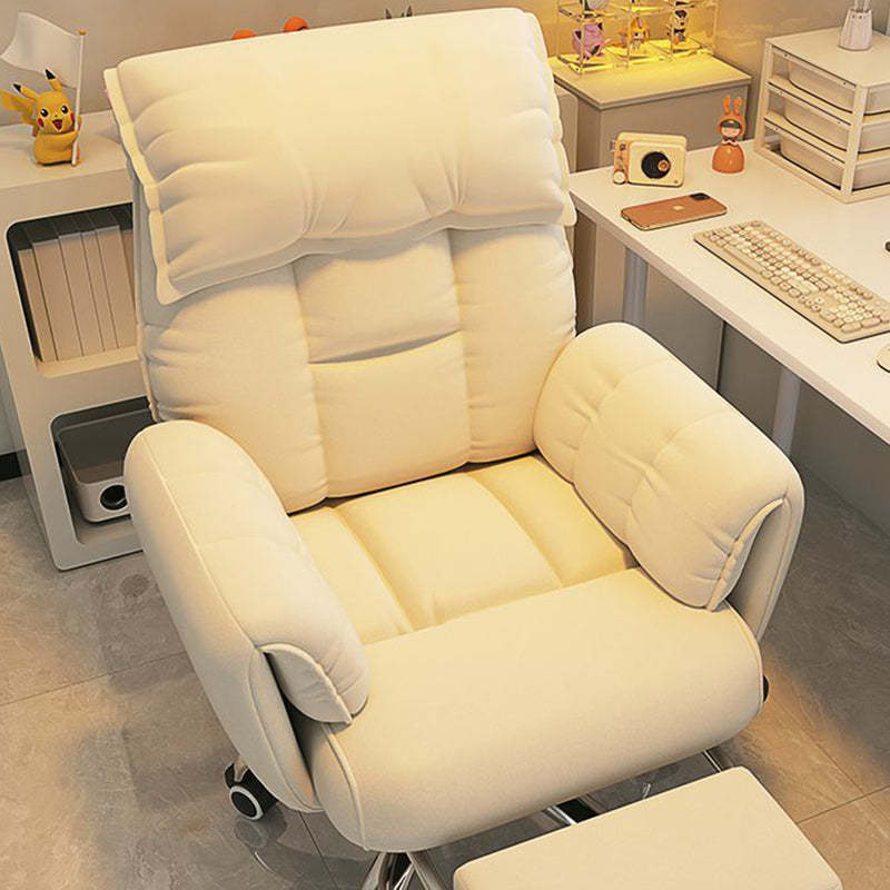Minimalist Fabric Steel Desk Chair — With Footrest / Pink