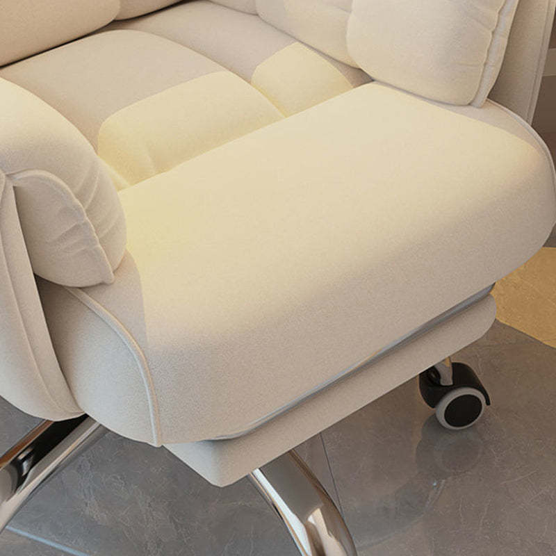 Minimalist Fabric Steel Desk Chair — With Footrest / Beige