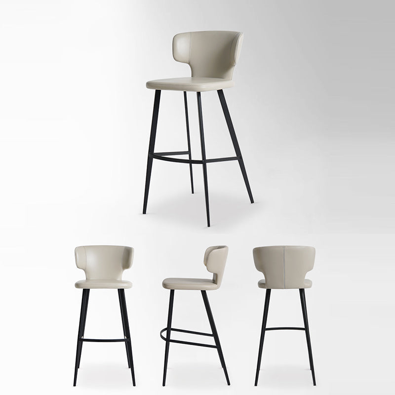 Minimalist Leather Steel Curved-Back Bar Stool