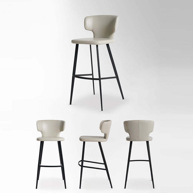 Minimalist Leather Steel Curved-Back Bar Stool