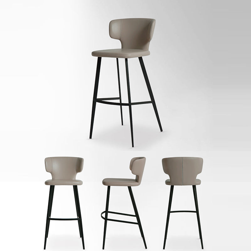 Minimalist Leather Steel Curved-Back Bar Stool