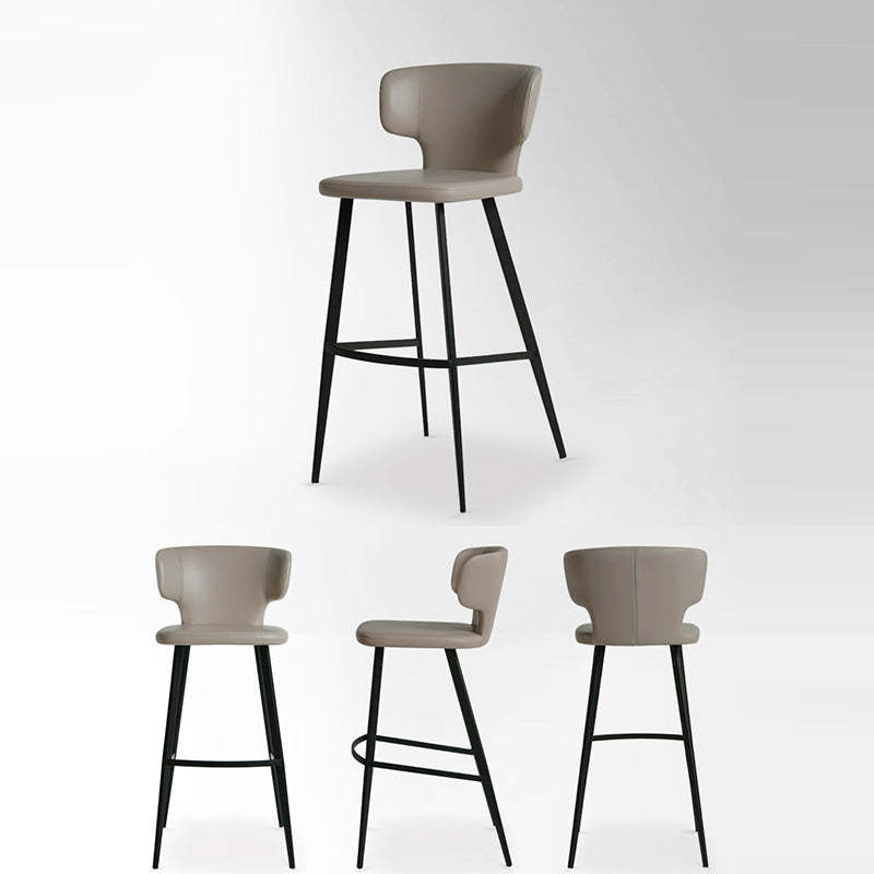 Minimalist Leather Steel Curved-Back Bar Stool