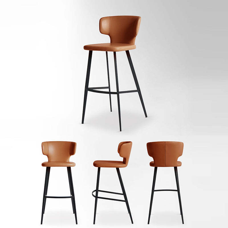Minimalist Leather Steel Curved-Back Bar Stool