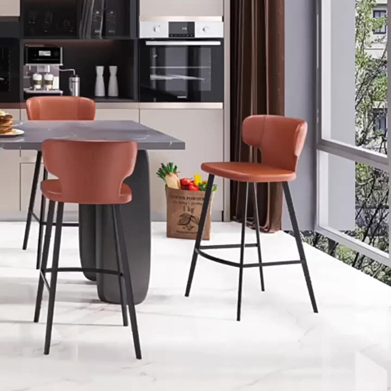Minimalist Leather Steel Curved-Back Bar Stool