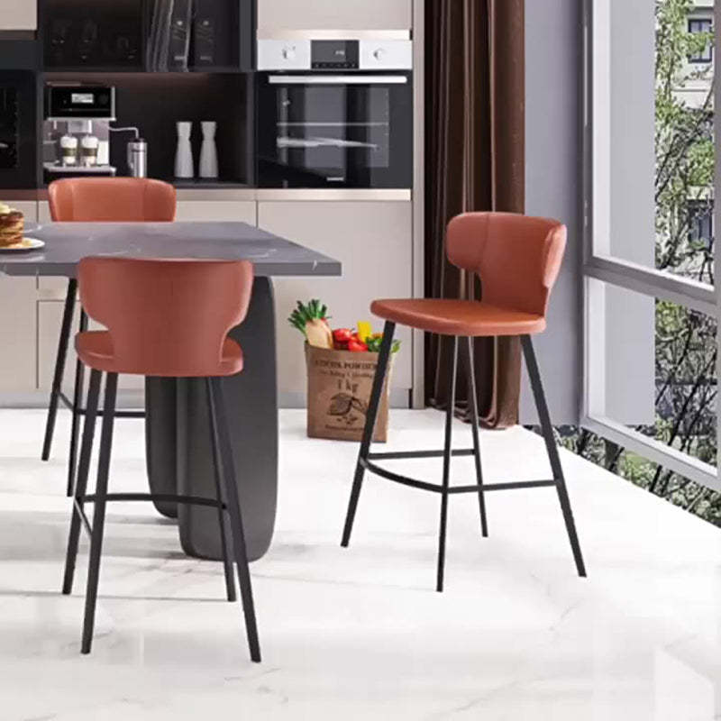 Minimalist Leather Steel Curved-Back Bar Stool