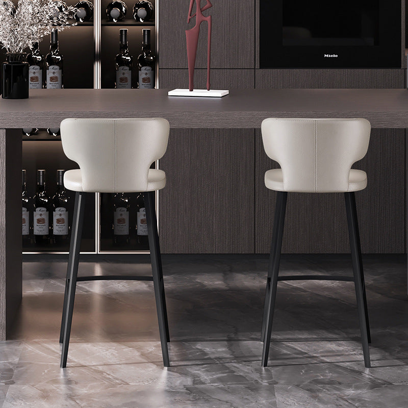 Minimalist Leather Steel Curved-Back Bar Stool