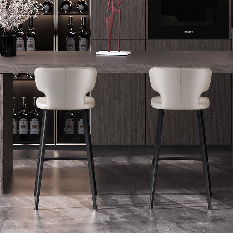 Minimalist Leather Steel Curved-Back Bar Stool