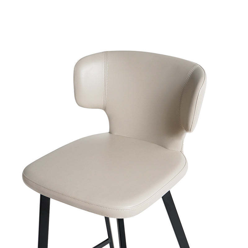 Minimalist Leather Steel Curved-Back Bar Stool