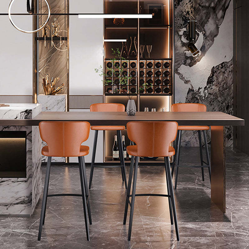 Minimalist Leather Steel Curved-Back Bar Stool — Gray-white