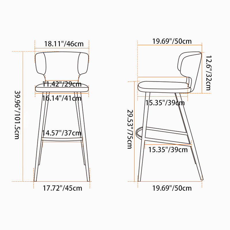 Minimalist Leather Steel Curved-Back Bar Stool