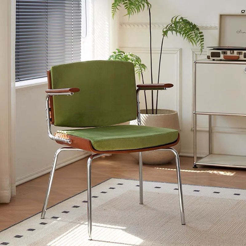Nordic Velvet Metal Dining Chair — Light Green