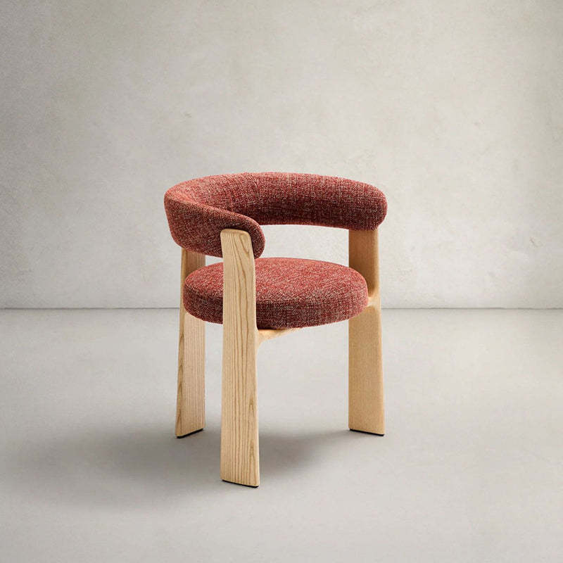 Nordic Ash Wood Curved-Back Accent Chair — Burgundy