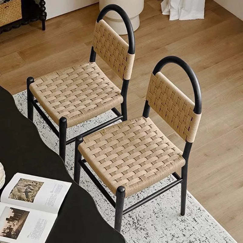 French Woven Rope Wooden Dining Chair — Walnut Color
