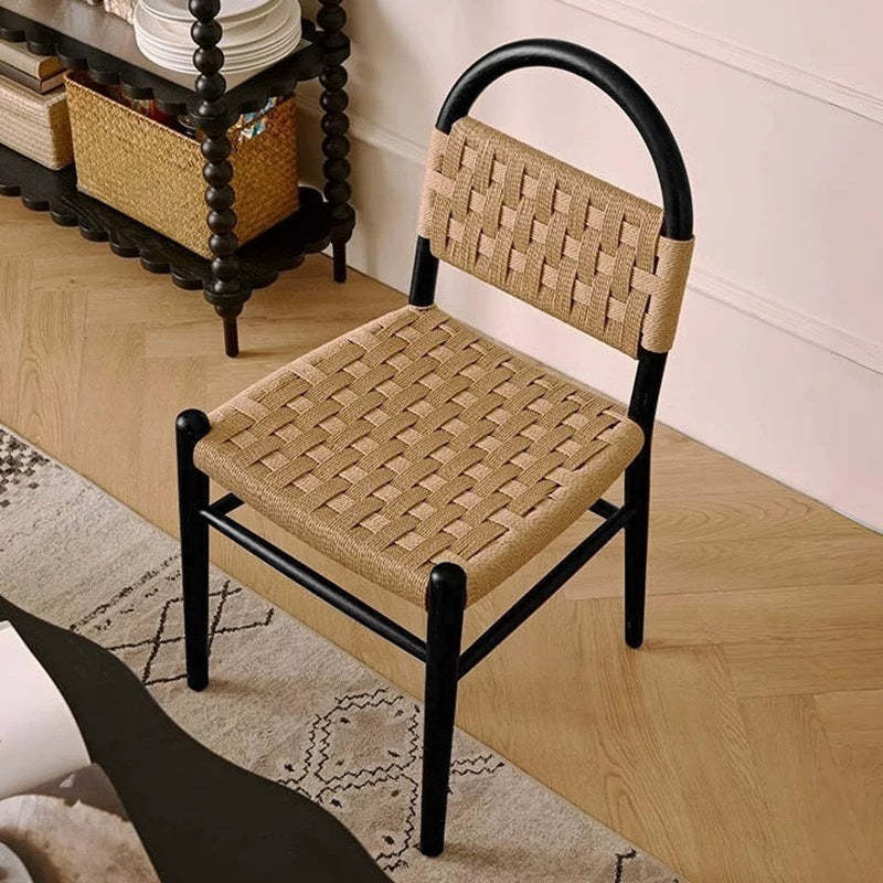 French Woven Rope Wooden Dining Chair