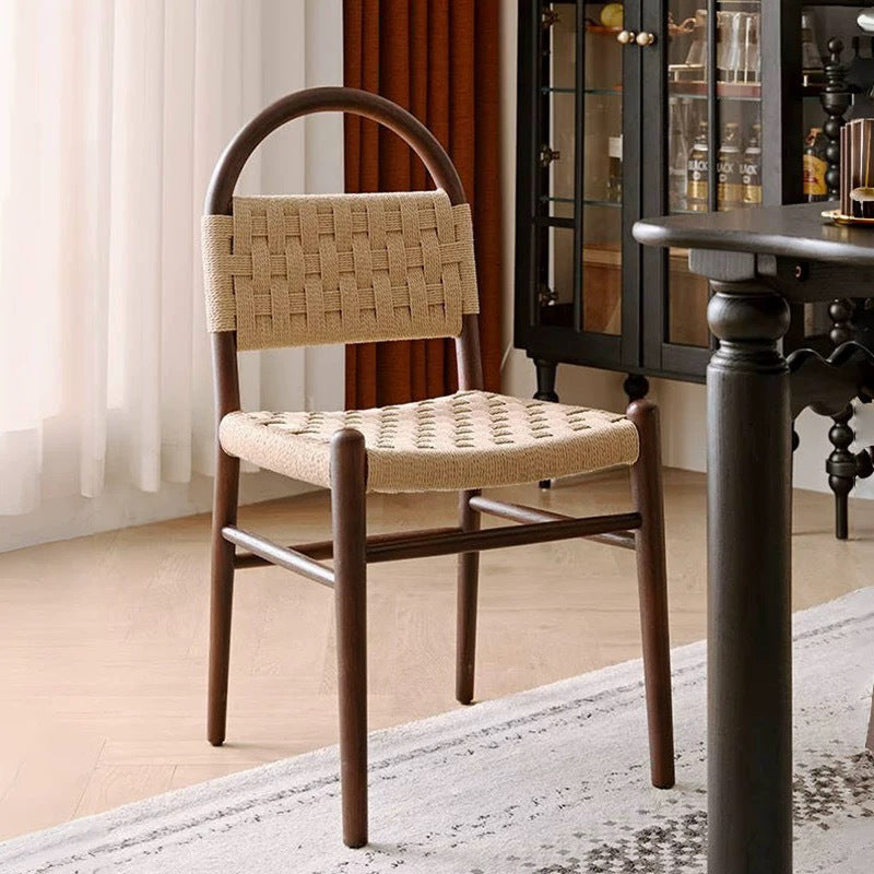 French Woven Rope Wooden Dining Chair