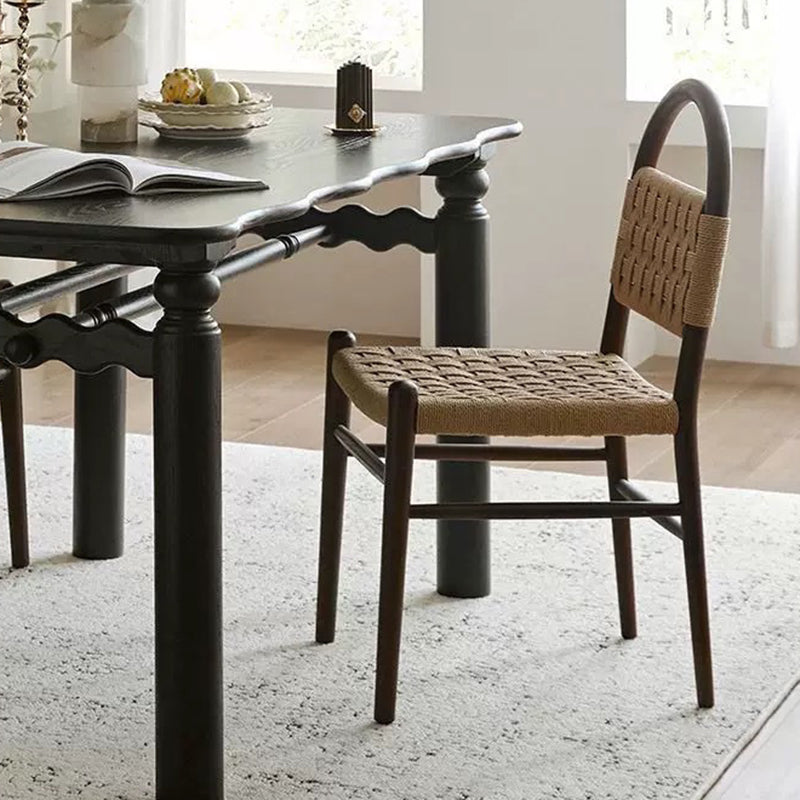 French Woven Rope Wooden Dining Chair