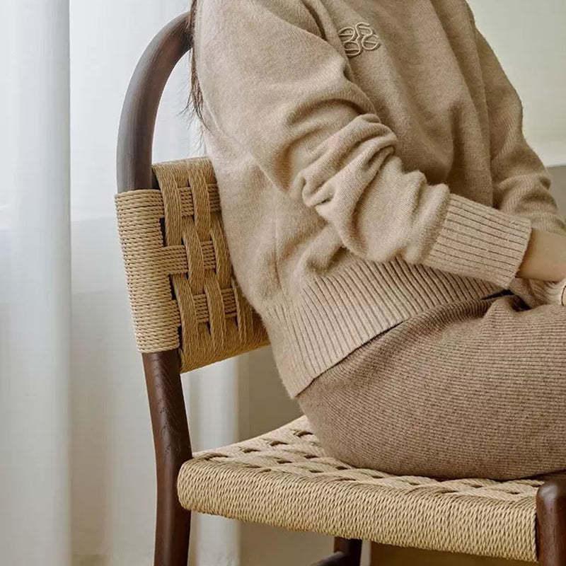 French Woven Rope Wooden Dining Chair
