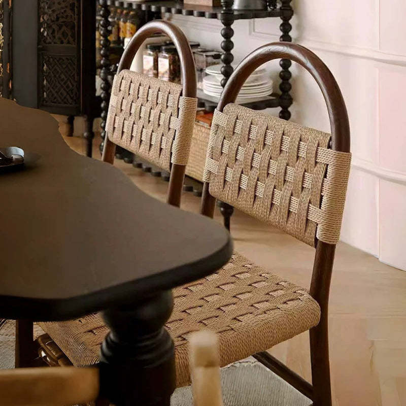 French Woven Rope Wooden Dining Chair
