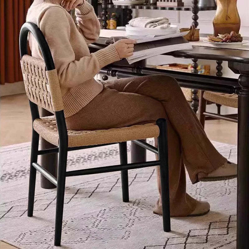 French Woven Rope Wooden Dining Chair