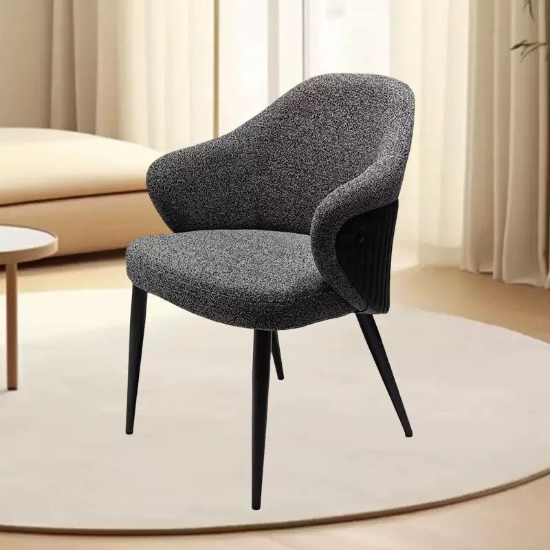 Minimalist Fabric Metal Curved-Back Dining Chair