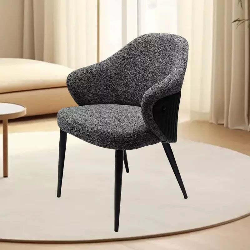 Minimalist Fabric Metal Curved-Back Dining Chair — Gray