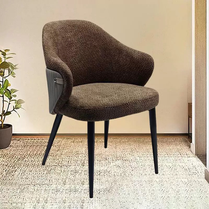 Minimalist Fabric Metal Curved-Back Dining Chair — Brown
