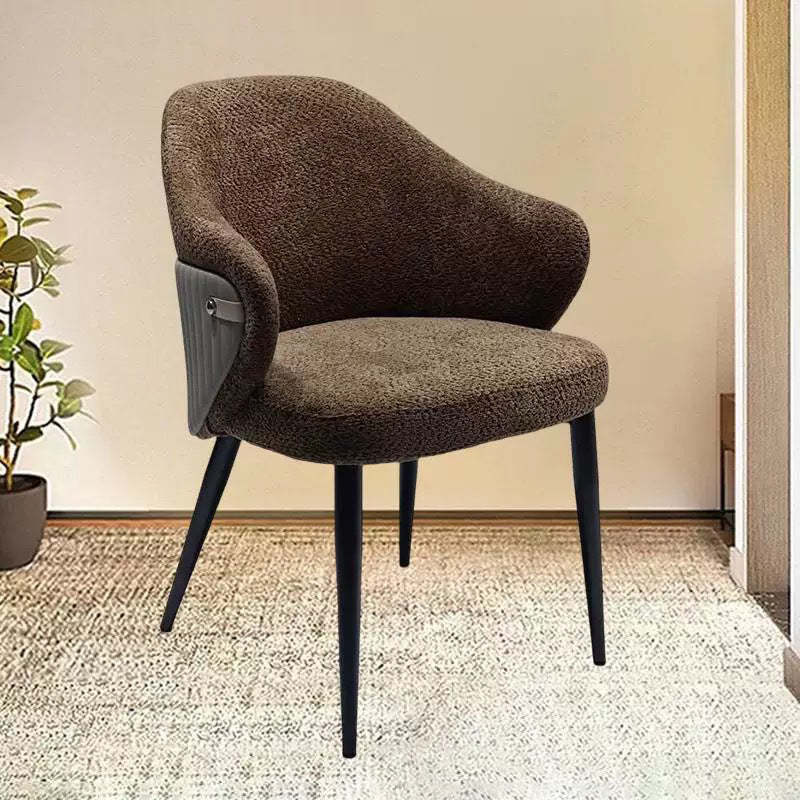 Minimalist Fabric Metal Curved-Back Dining Chair — Brown