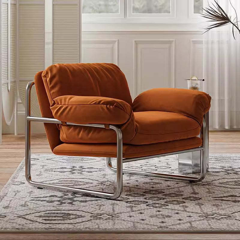 Nordic Fabric Steel Accent Chair — Beige