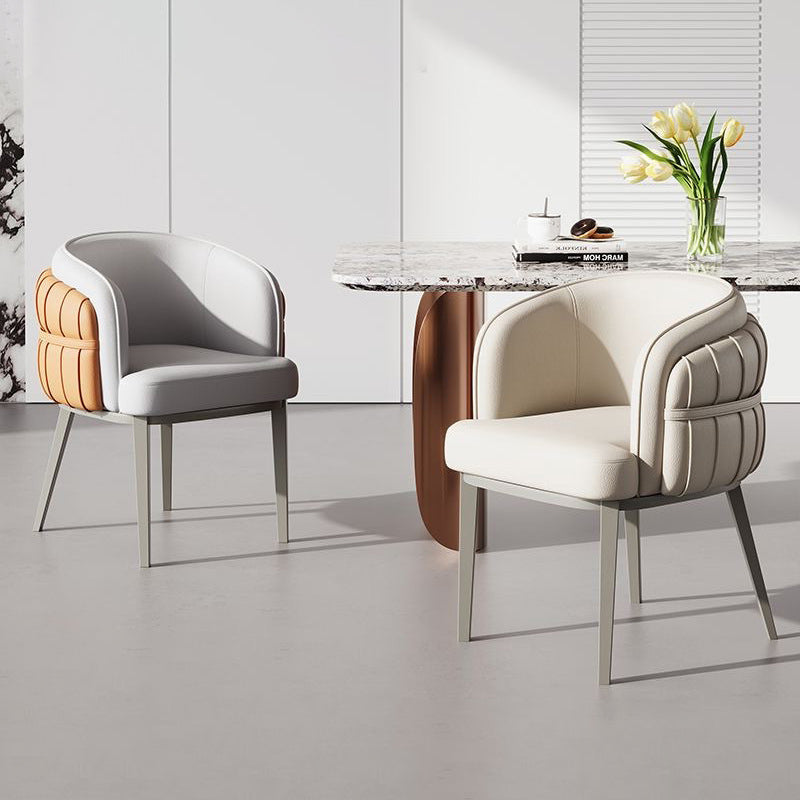 Nordic Leather Curved Dining Chair with Armrest — Gray