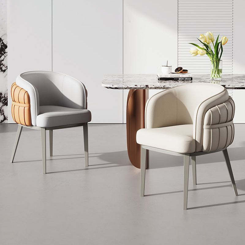 Nordic Leather Curved Dining Chair with Armrest — Gray