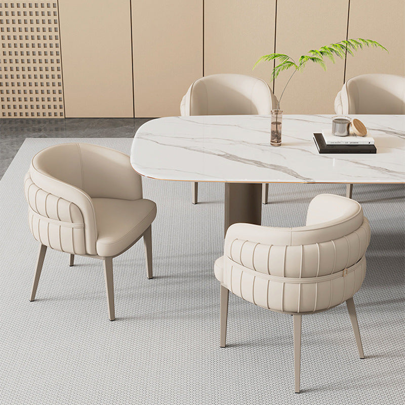 Nordic Leather Curved Dining Chair with Armrest