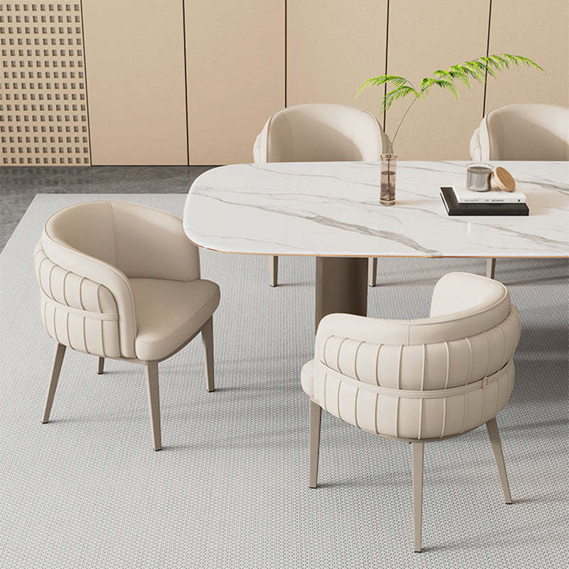 Nordic Leather Curved Dining Chair with Armrest