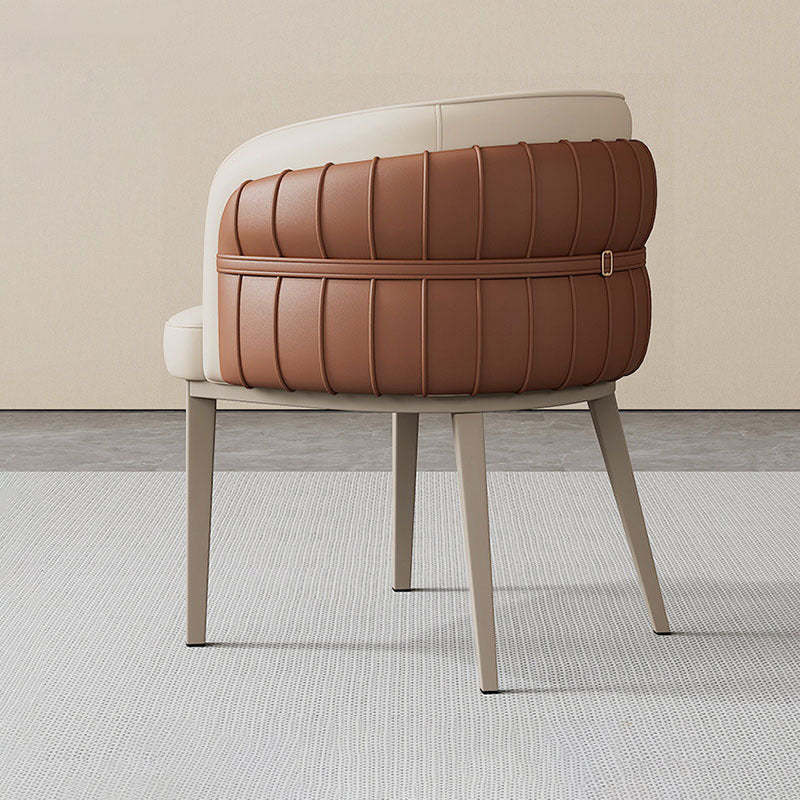 Nordic Leather Curved Dining Chair with Armrest