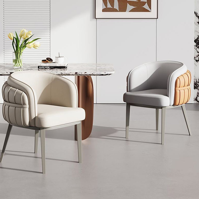 Nordic Leather Curved Dining Chair with Armrest