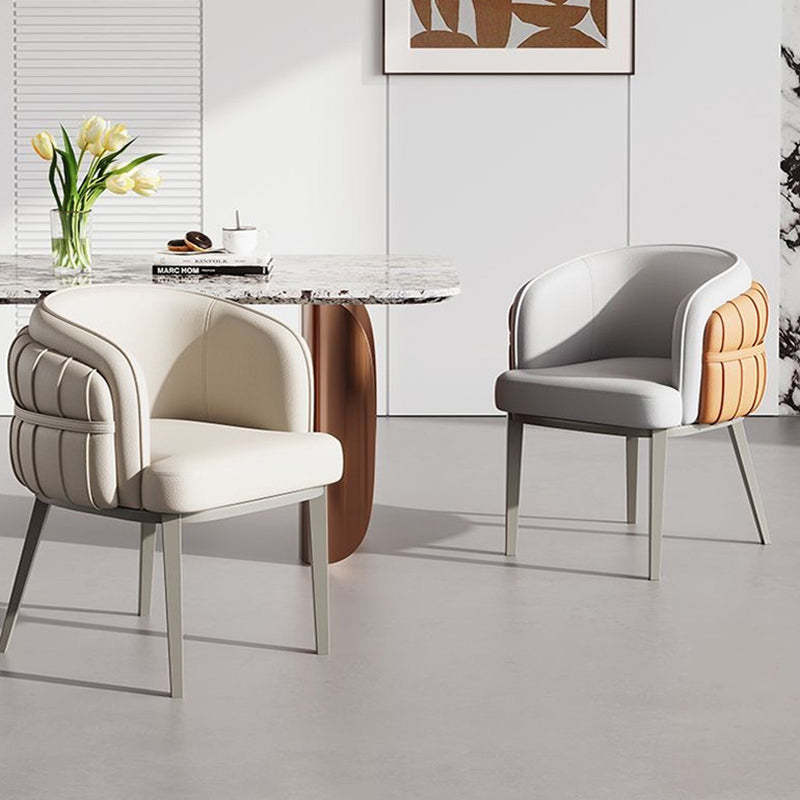 Nordic Leather Curved Dining Chair with Armrest — Beige