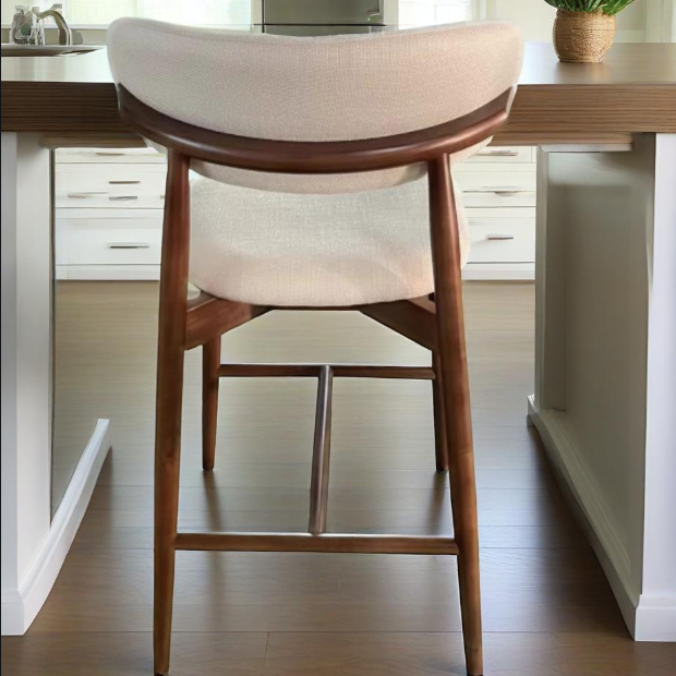 Nordic Ash Wood Fabric Curved Bar Stool