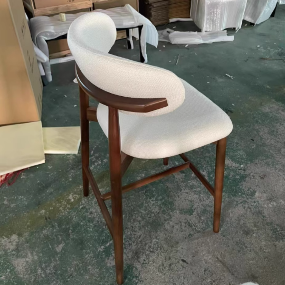Nordic Ash Wood Fabric Curved Bar Stool