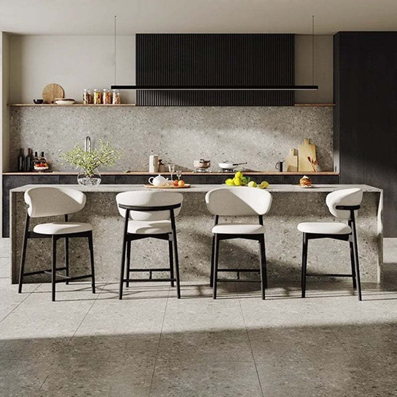Nordic Ash Wood Fabric Curved Bar Stool — Walnut Color