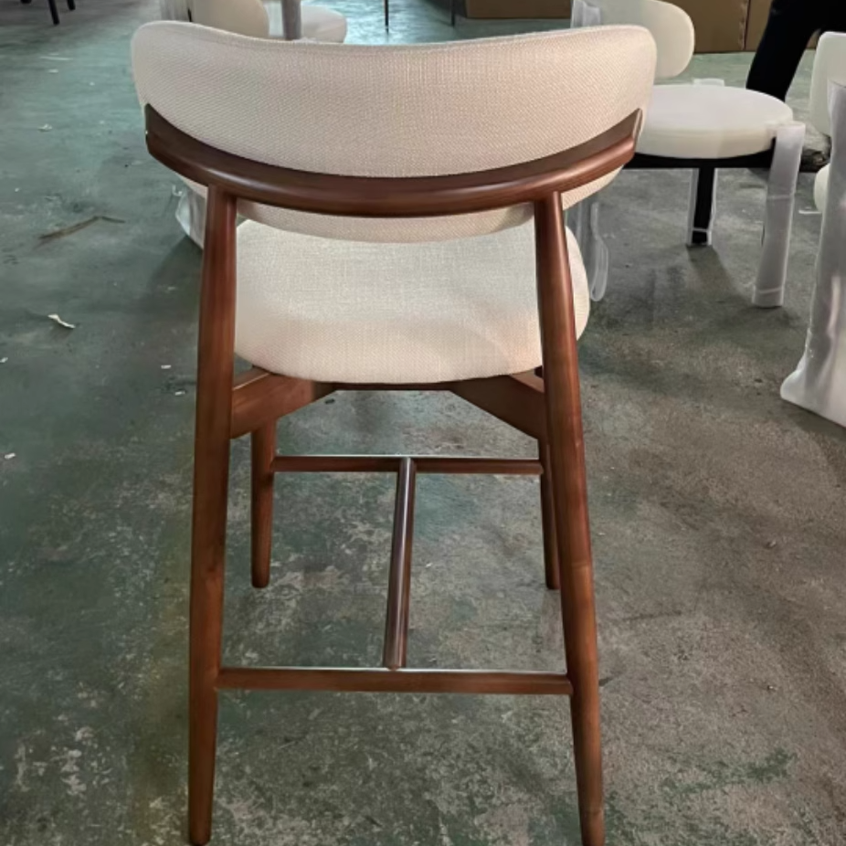 Nordic Ash Wood Fabric Curved Bar Stool
