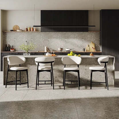 Nordic Ash Wood Fabric Curved Bar Stool — Walnut Color