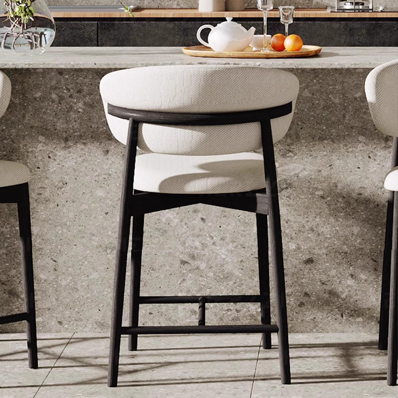 Nordic Ash Wood Fabric Curved Bar Stool — Original Wood Color