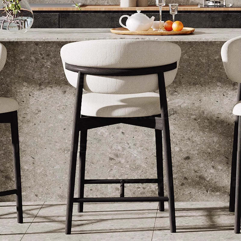 Nordic Ash Wood Fabric Curved Bar Stool — Original Wood Color