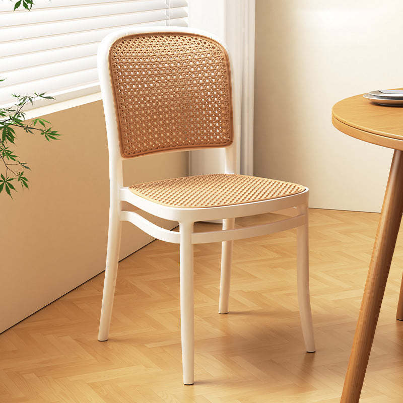 Vintage Plastic Woven Trapezoid Dining Chair — B / Green